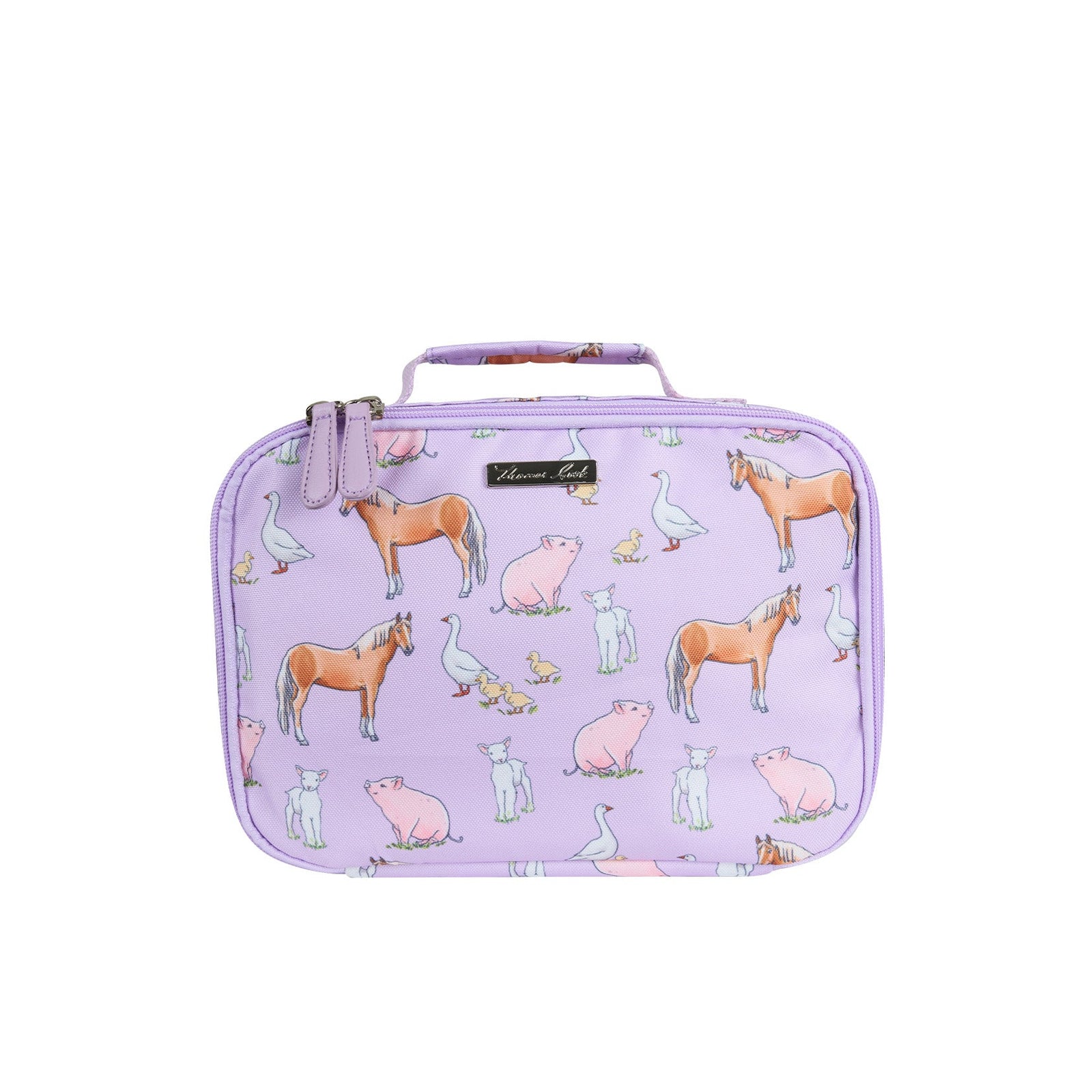 Thomas Cook Girl's Layla Lunch Bag. Lavender lunch bag with animal pattern on a white background