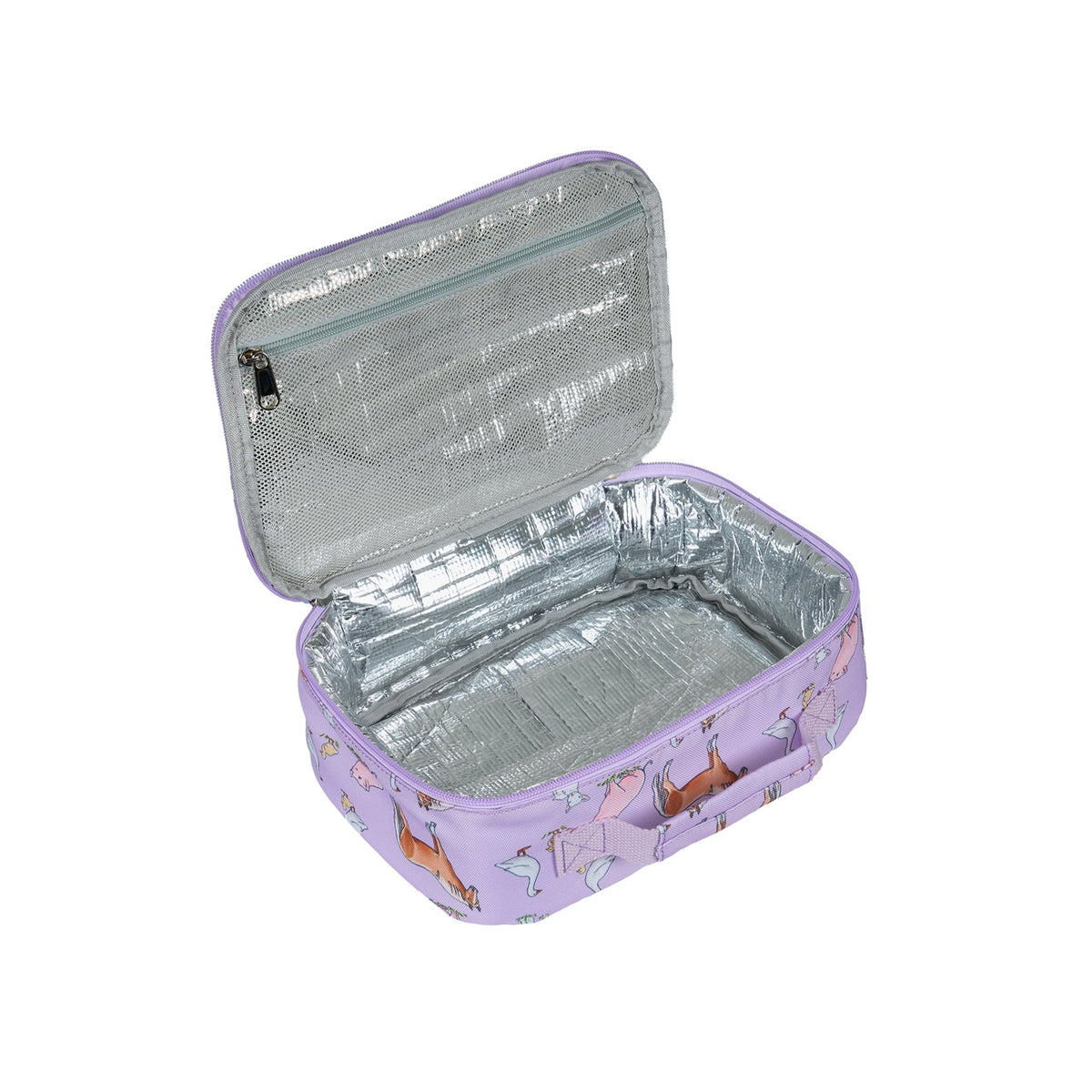 Thomas Cook Girl's Layla Lunch Bag. Purple lunch box with silver interior on a white background