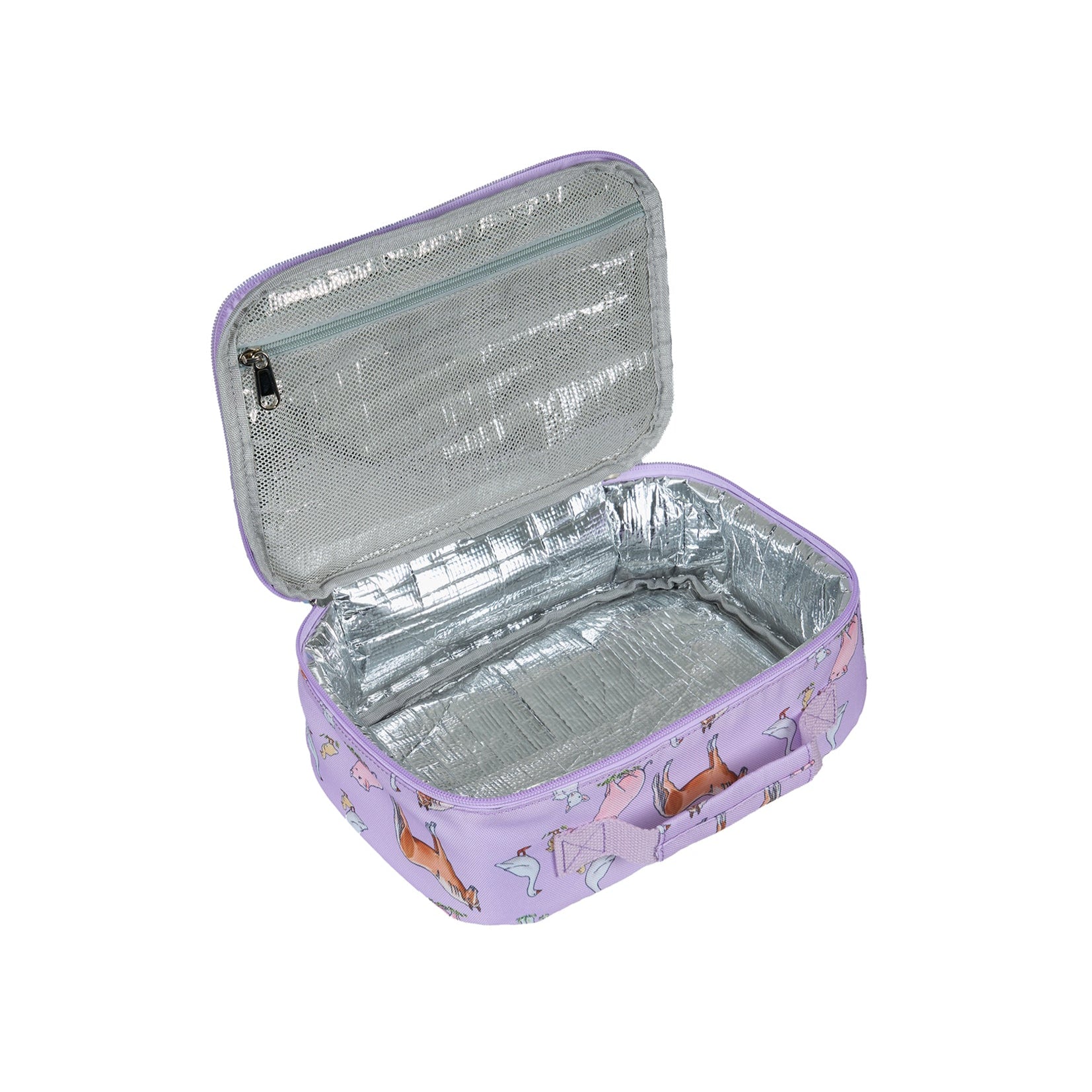 Thomas Cook Girl's Layla Lunch Bag. Lavender lunch bag with animal pattern on a white background
