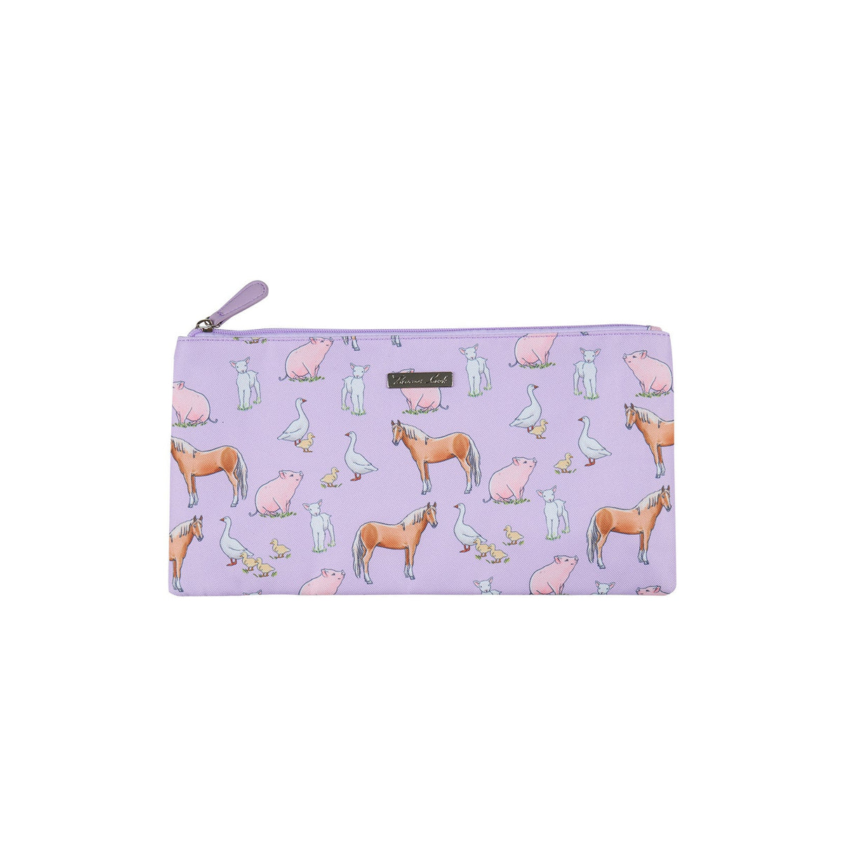 Thomas Cook Girl&#39;s Layla Pencil Case. Purple pouch with horse pattern on a white background