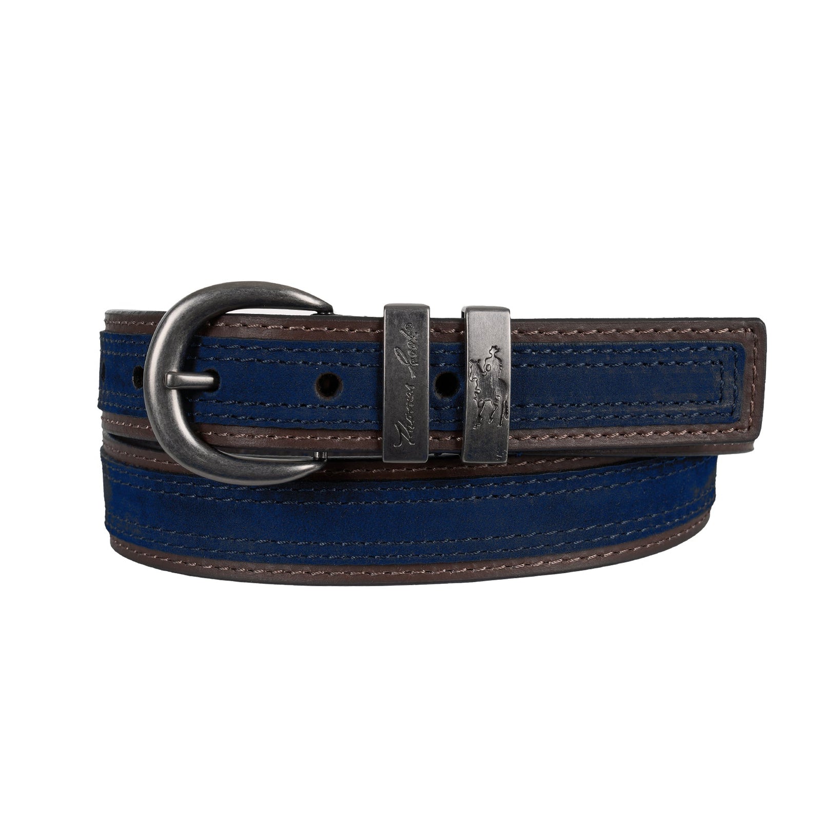 Navy and brown belt on a white background