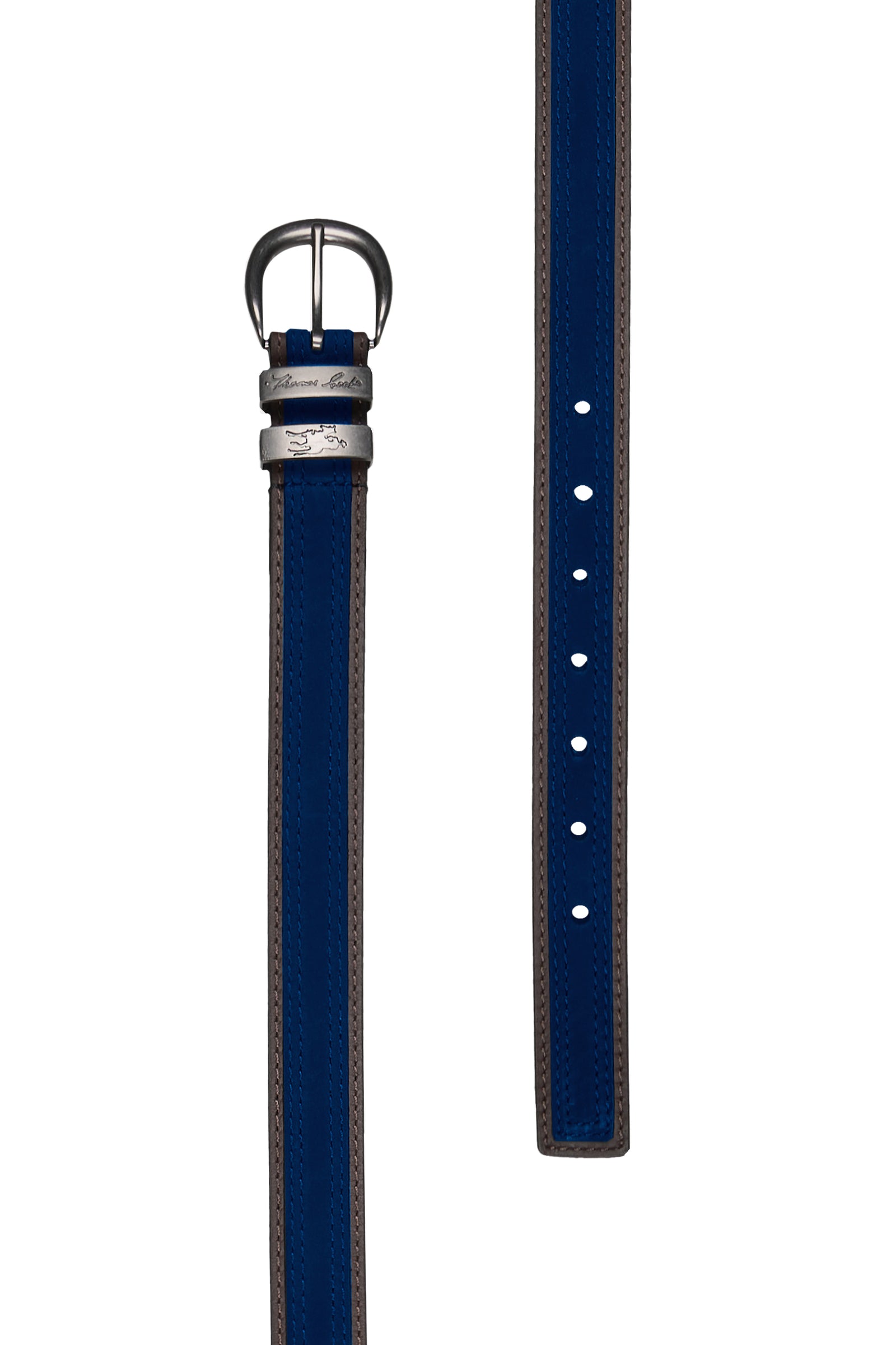 Navy and brown belt on a white background