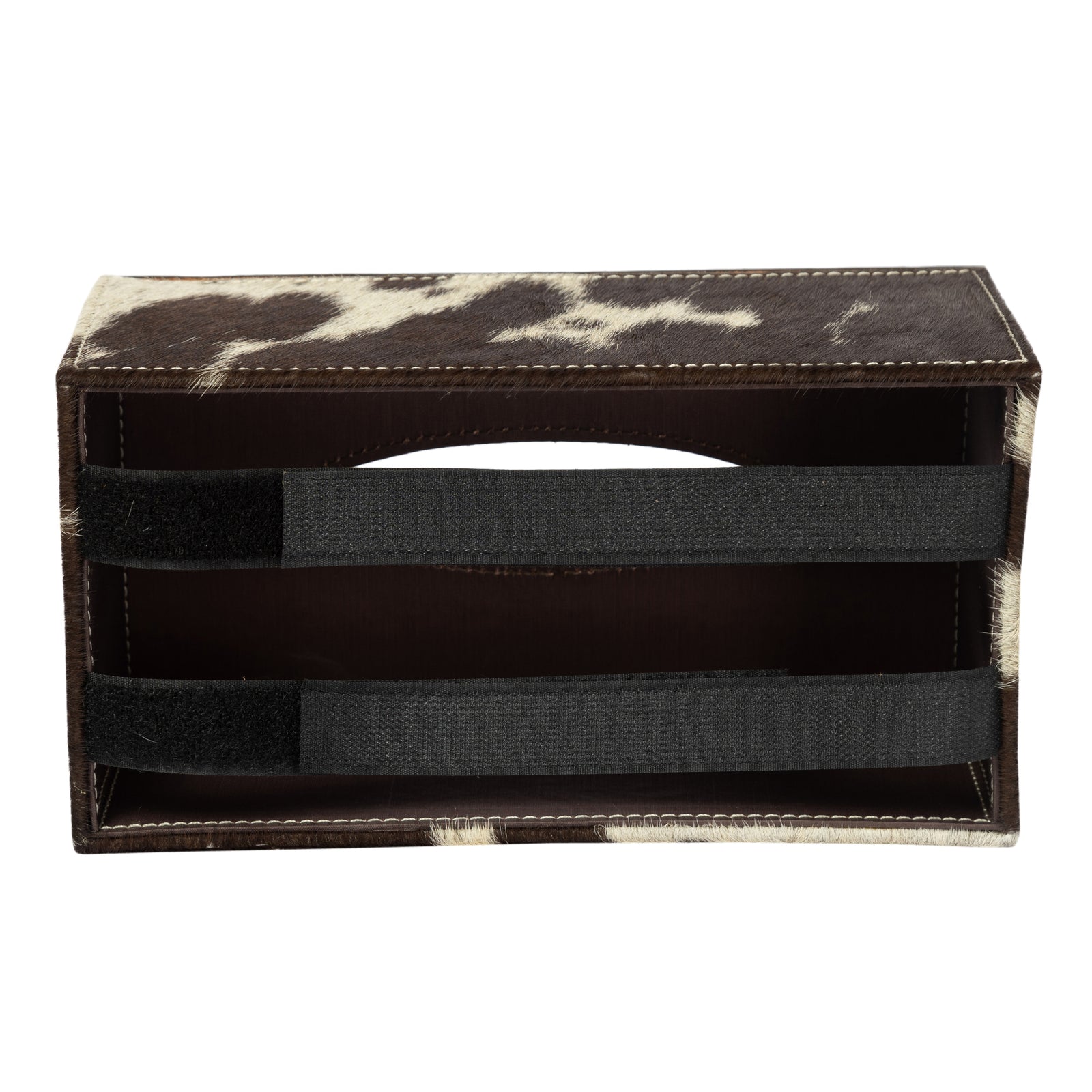 Rectangular box with cowhide leather top on a white background