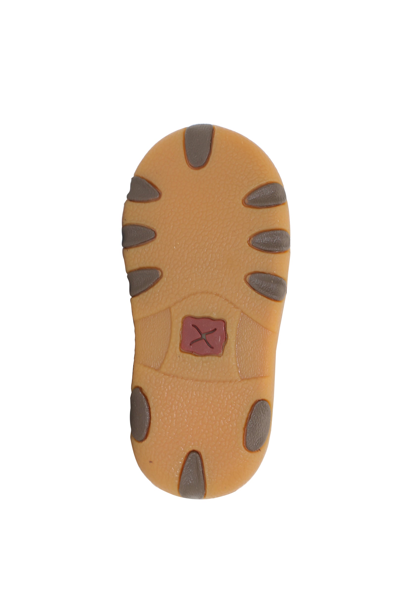 Brown children's shoe with a strap on a white background