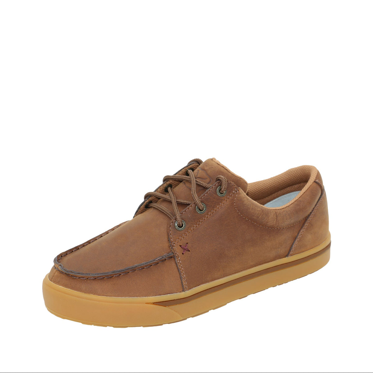 Brown suede shoe with a white background
