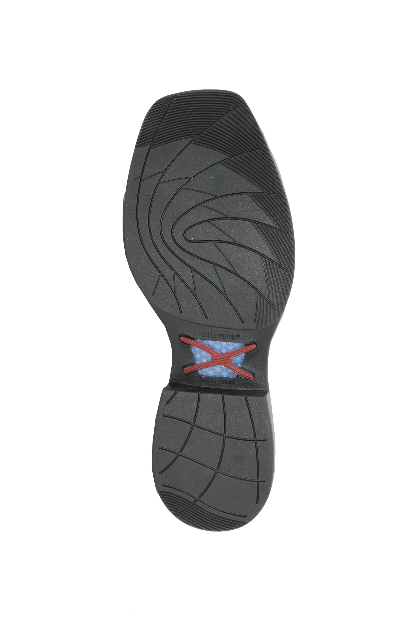 Brown cowboy boot with intricate design on a white background