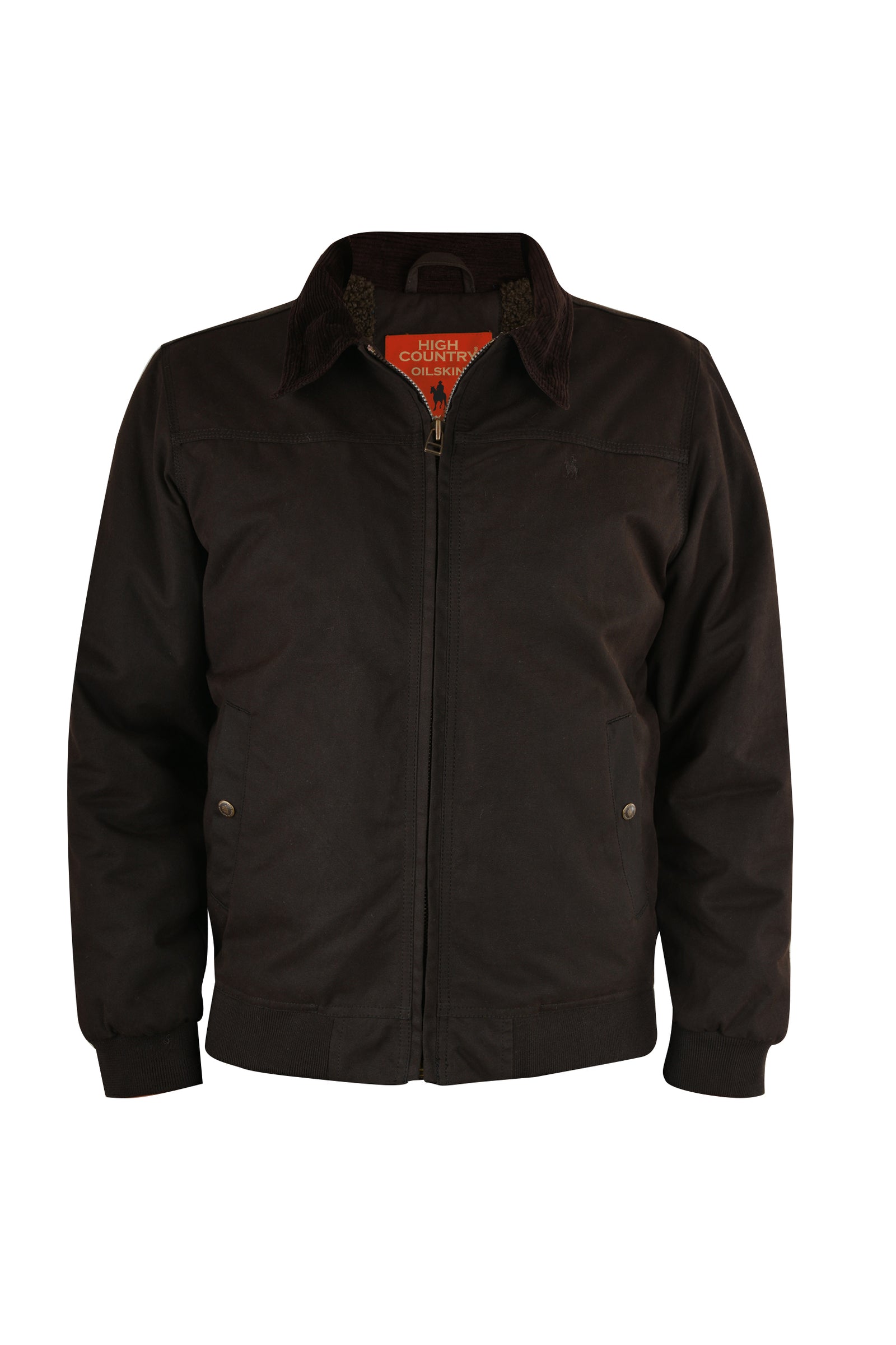Black jacket with a brand logo on a white background