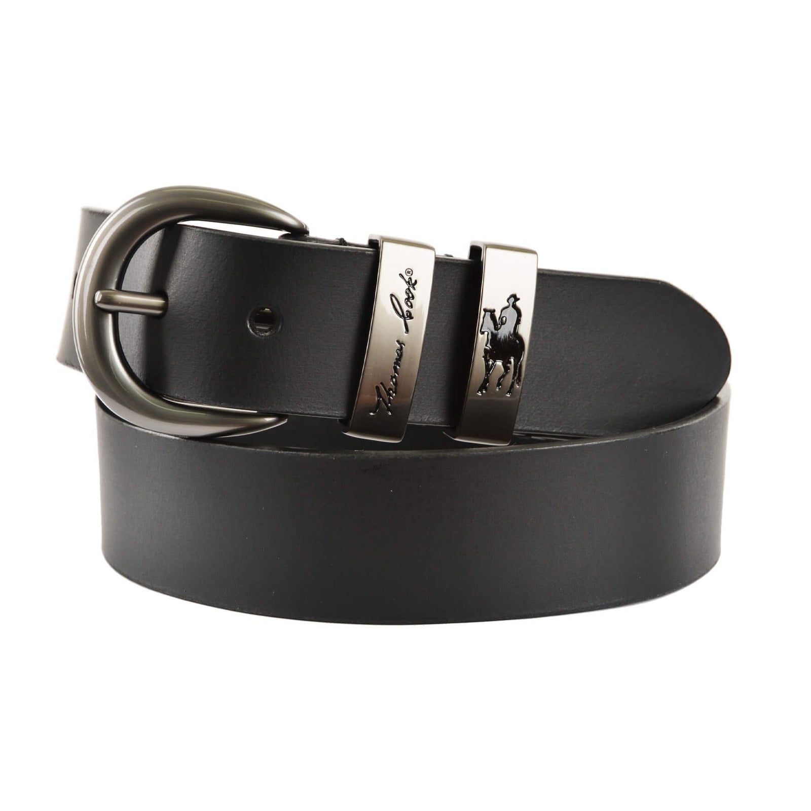 Thomas Cook Men's Gunmetal Twin Keeper Belt. A gunmetal and black Thomas Cook men's belt with a metal buckle and twin keeper design.