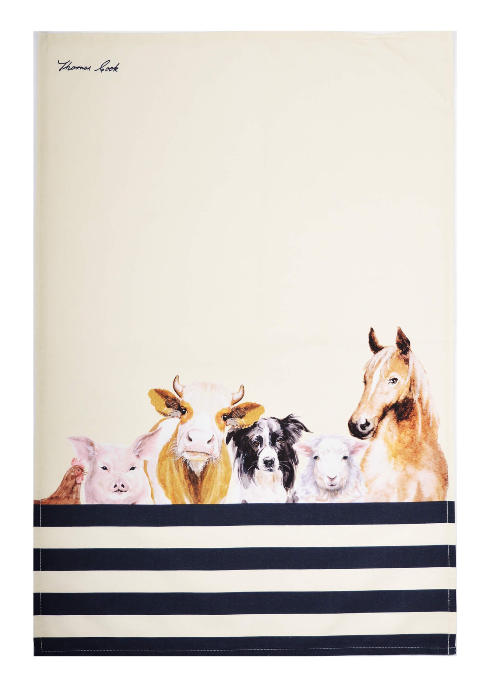Thomas Cook Farm Friends Tea Towel 2 Pack. Tea towel with farm animal design on a white background