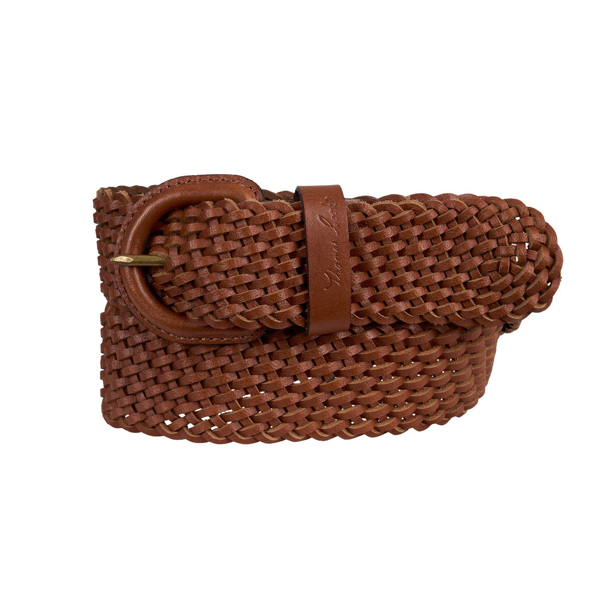 Brown woven belt on a white background