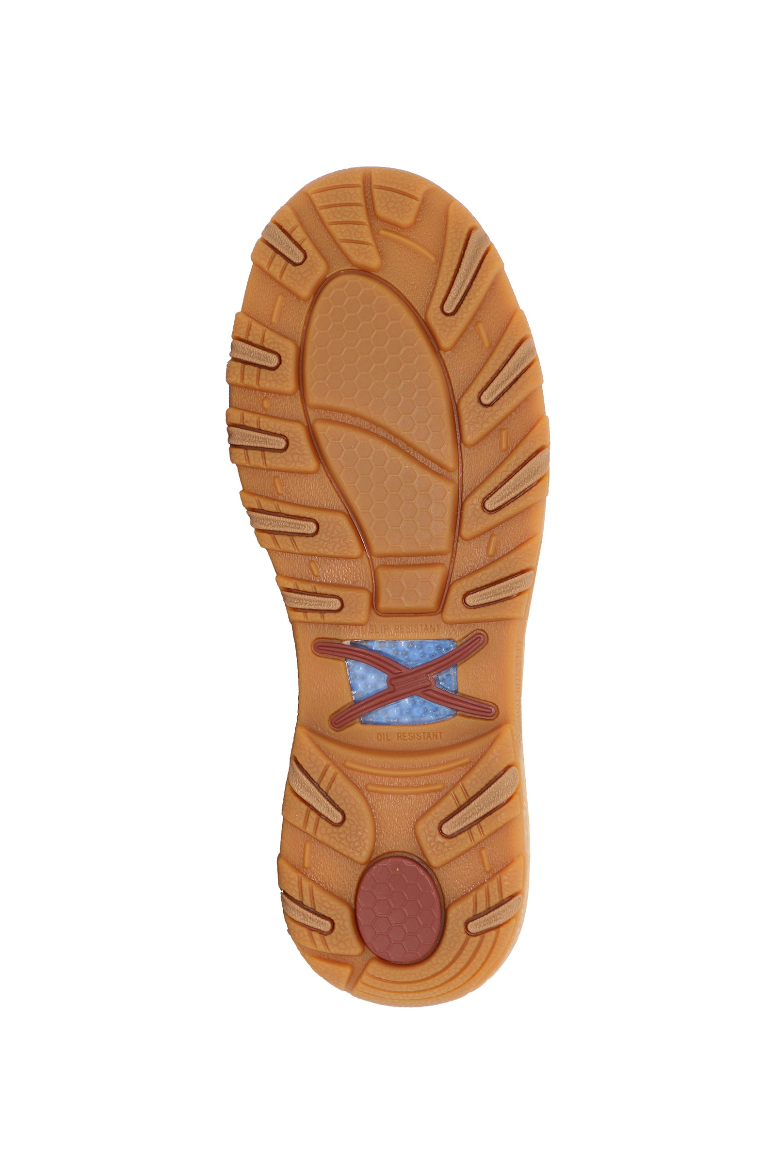 Brown sole of a shoe with tread pattern on a white background