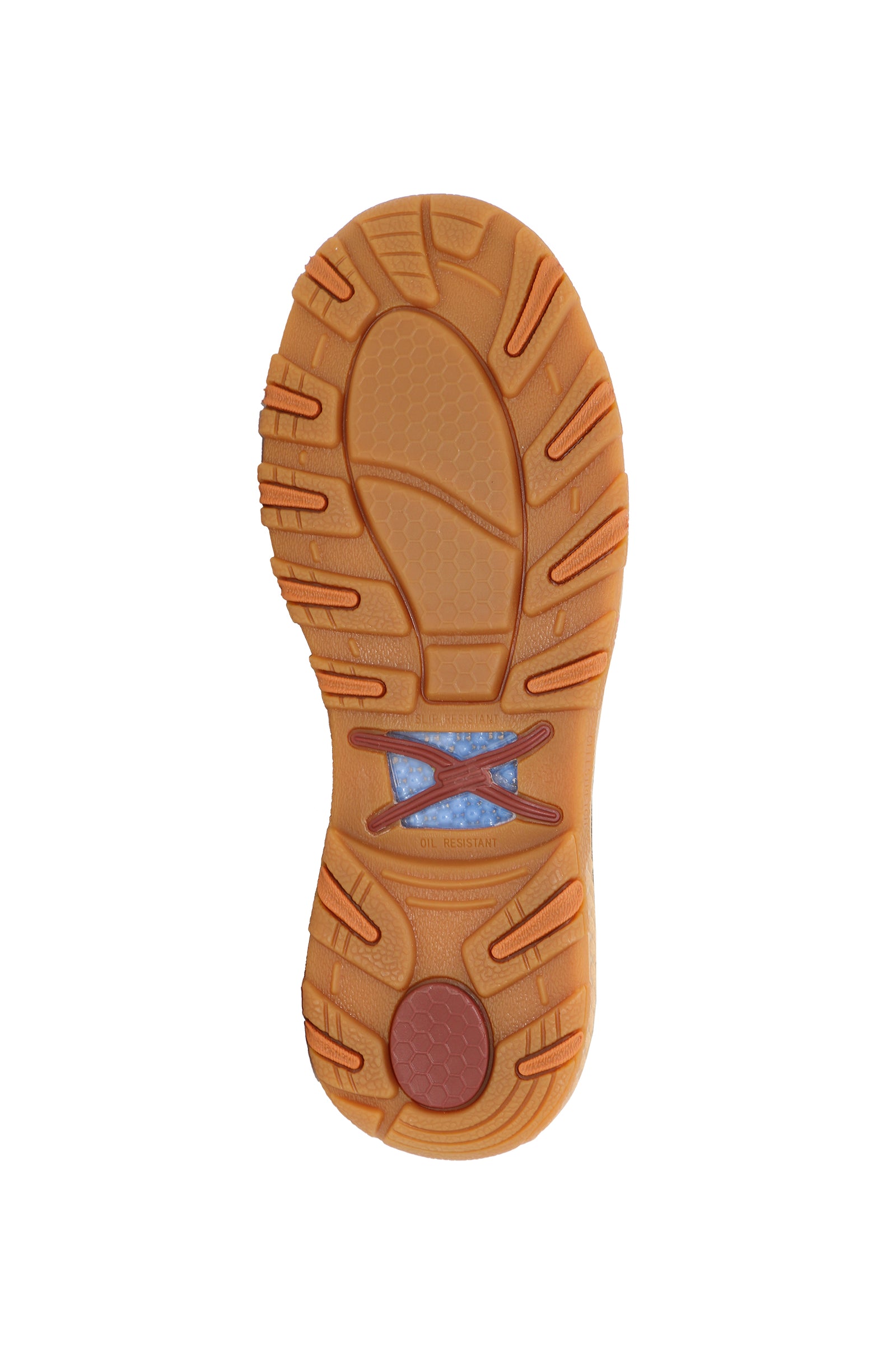 Brown shoe sole with tread pattern on a white background