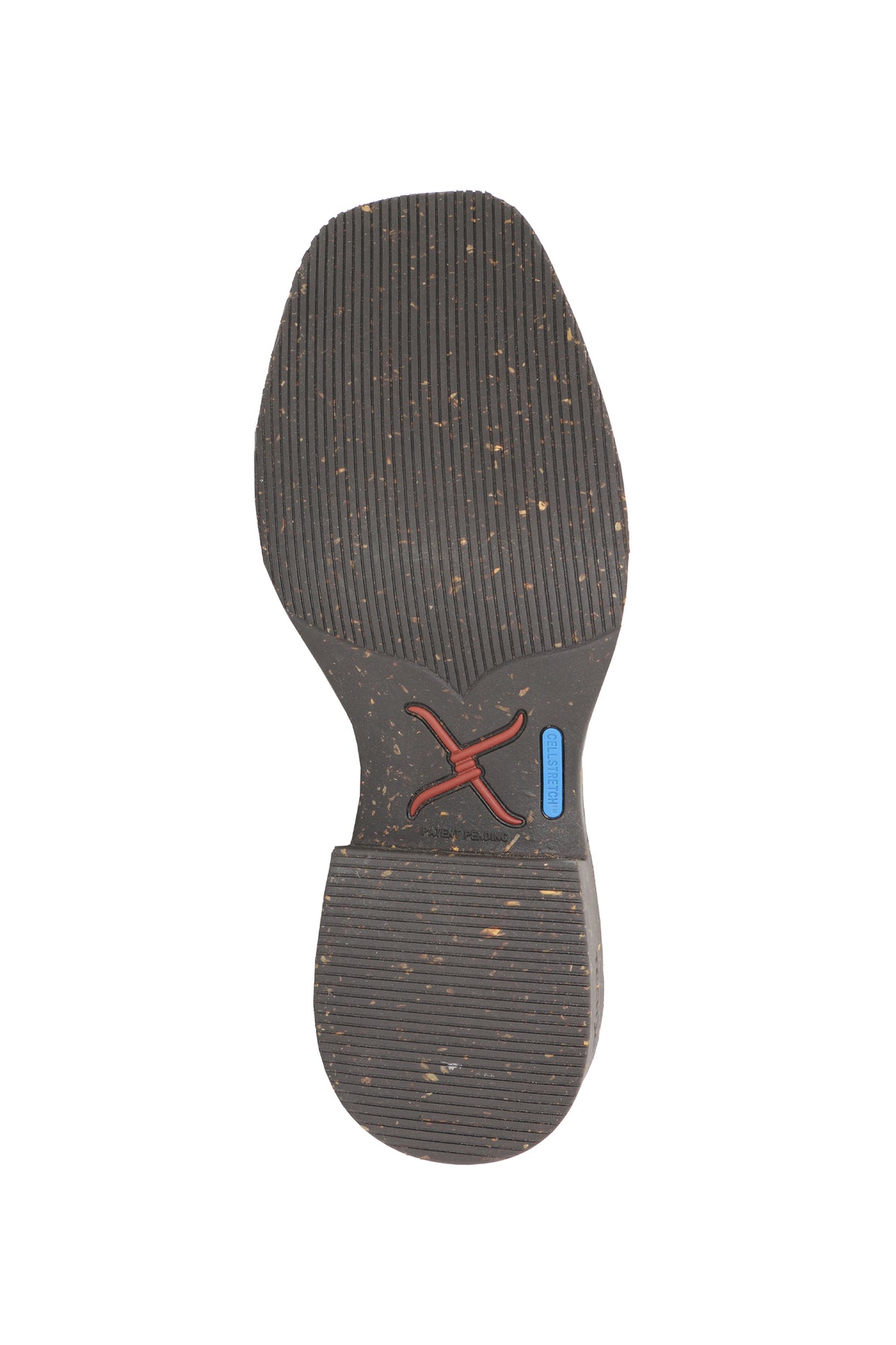 Black shoe sole with a brand logo on a white background