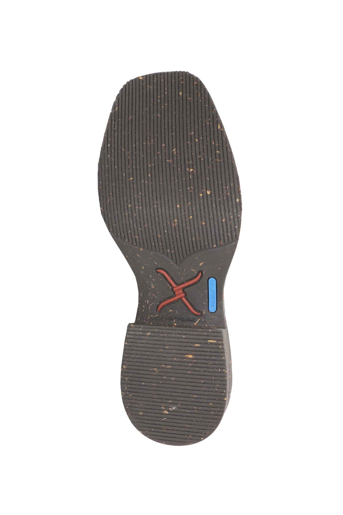 Black shoe sole with a brand logo on a white background