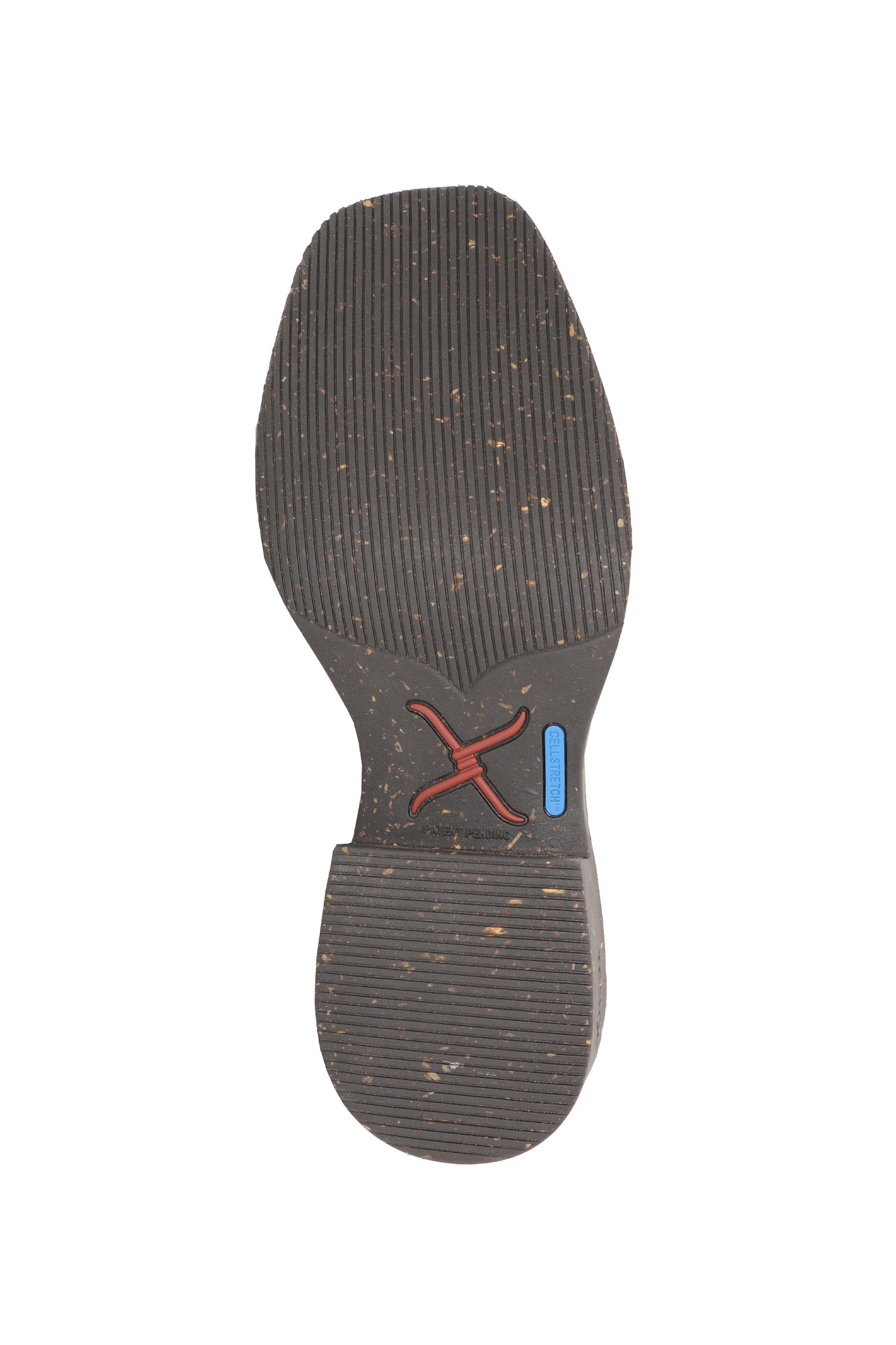 Black shoe sole with a brand logo on a white background