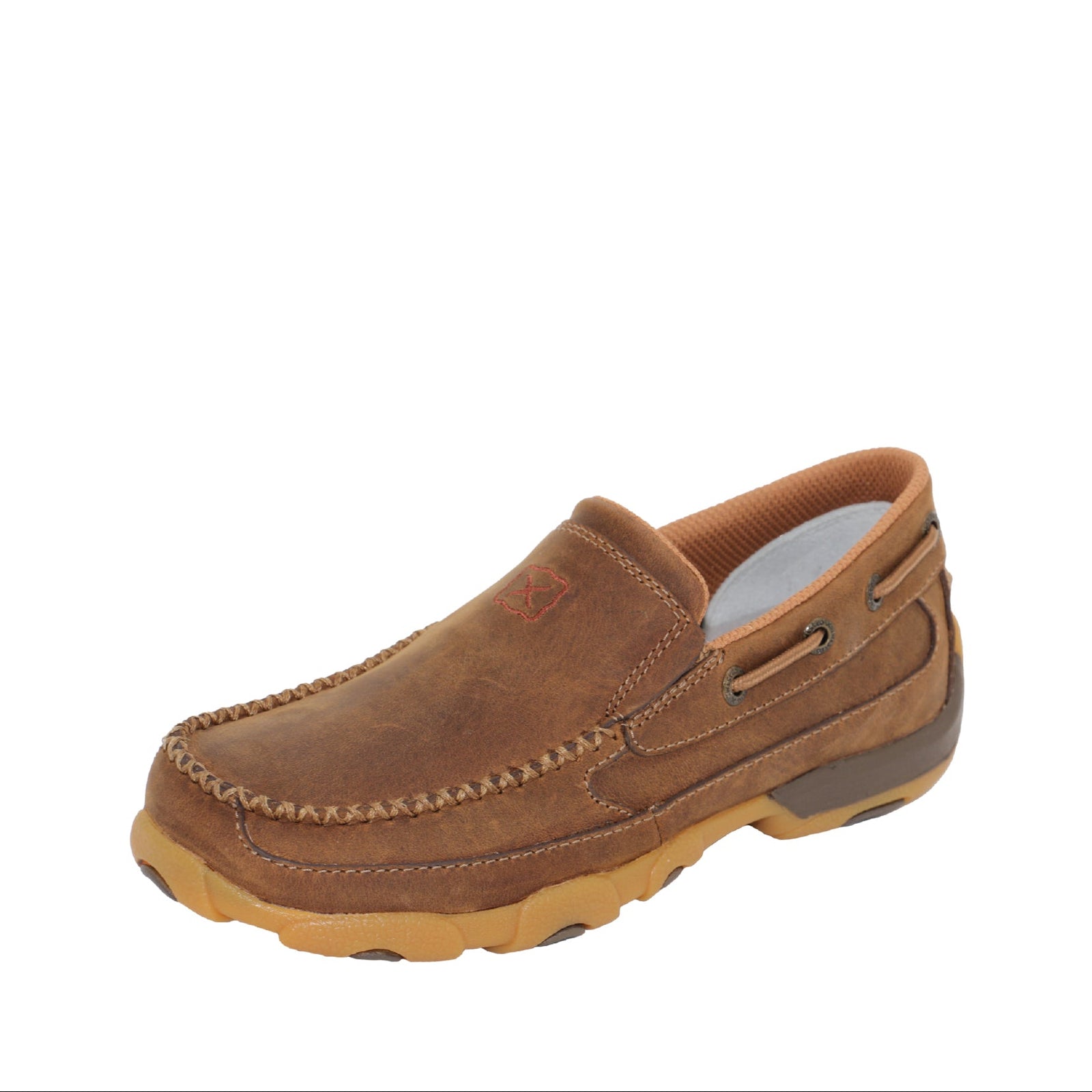 Twisted X Kids Casual Mocs. Brown loafer shoe on a white background