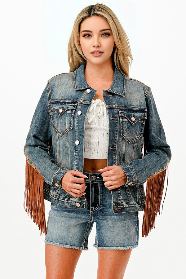 Grace in LA Women's Tassel Denim Jacket