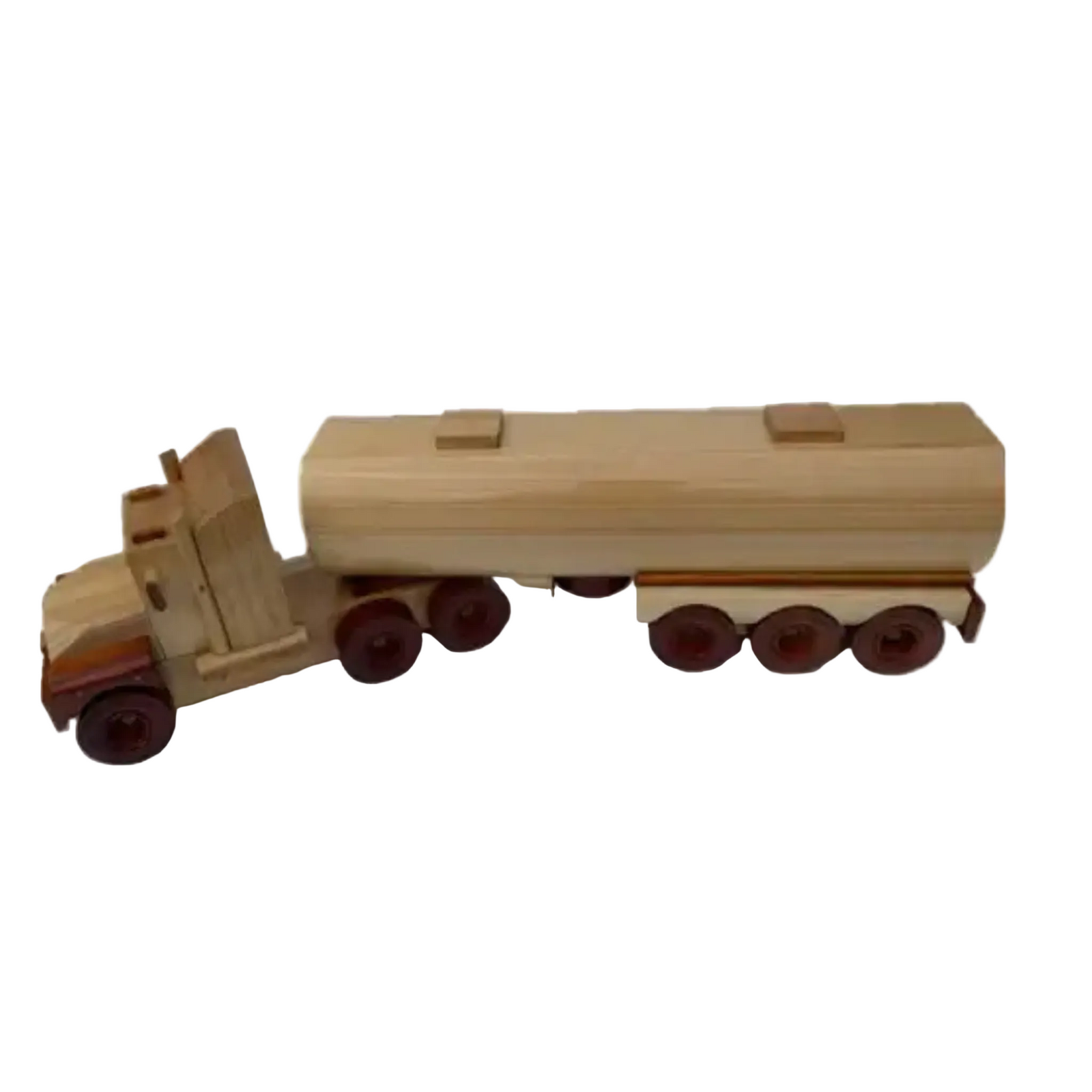 Country Toys Tanker Truck & Trailer. Wooden toy truck with a trailer on a white background