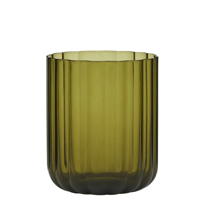 Hazel Glass Tumbler. Green glass tumbler on a white background