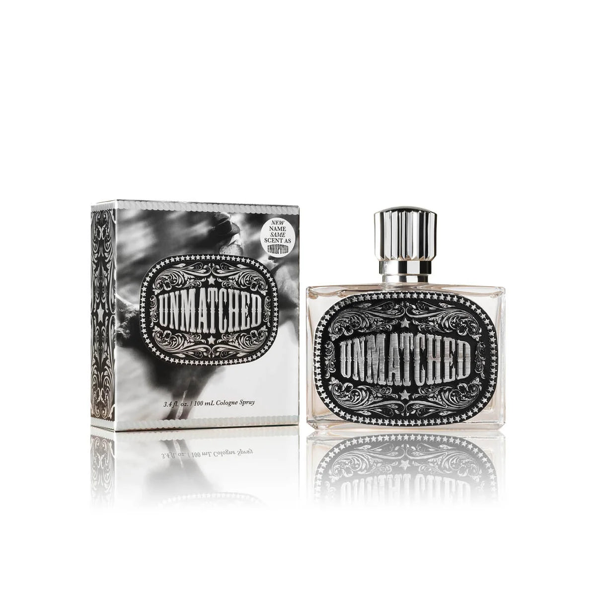 Perfume bottle labeled 'Unmatched' on a white background