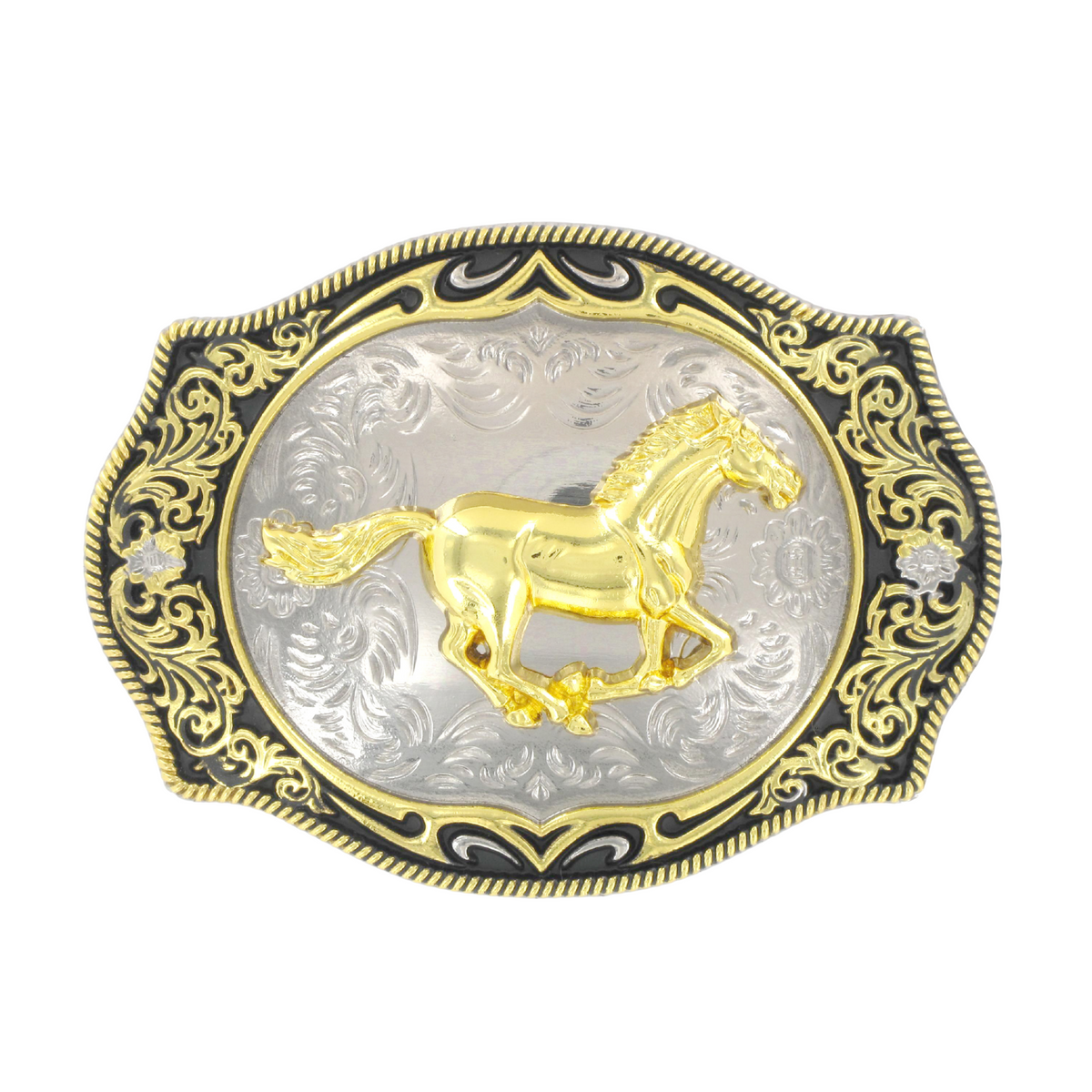Gold Horse Black Filgree Buckle