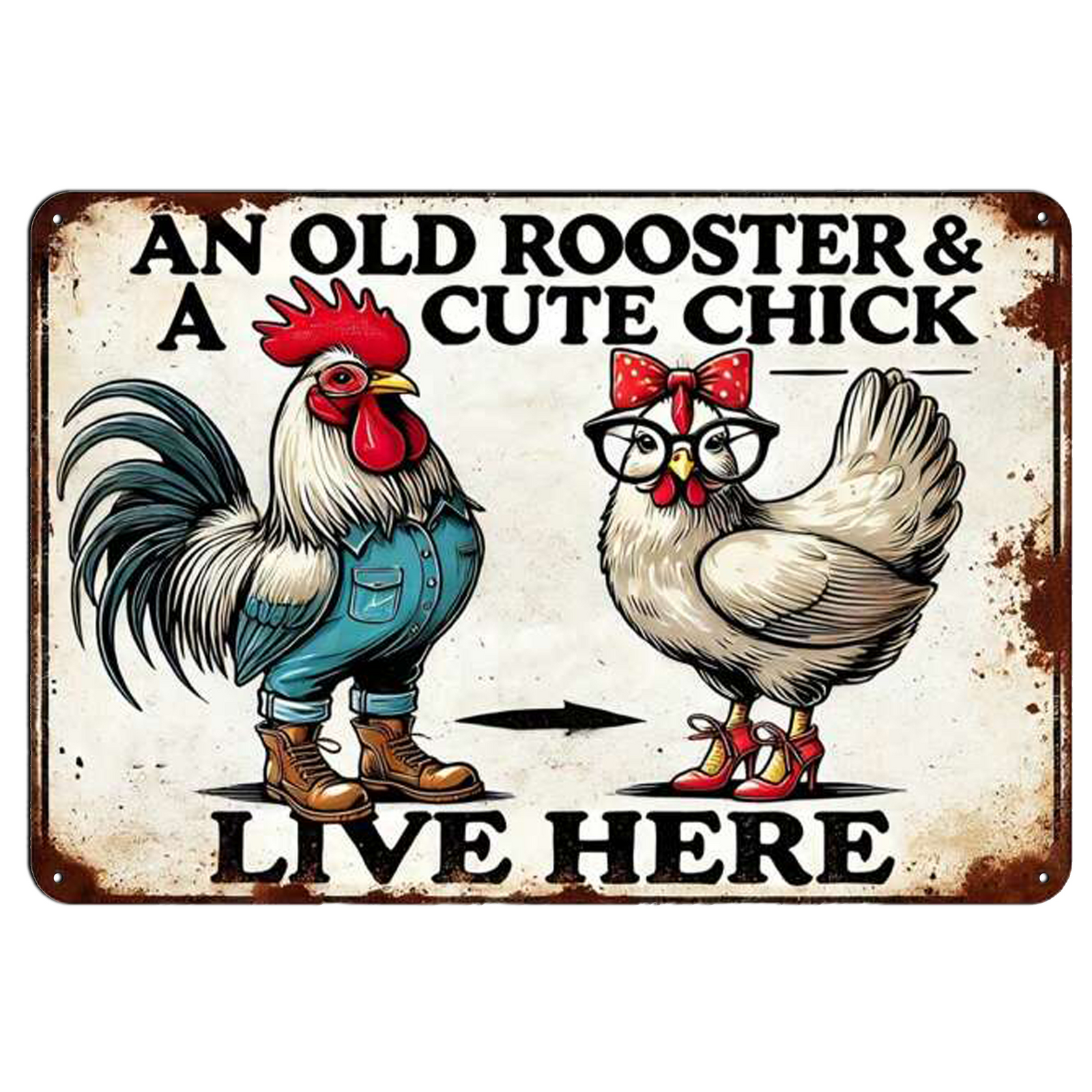 Rooster N Chick Tin Sign