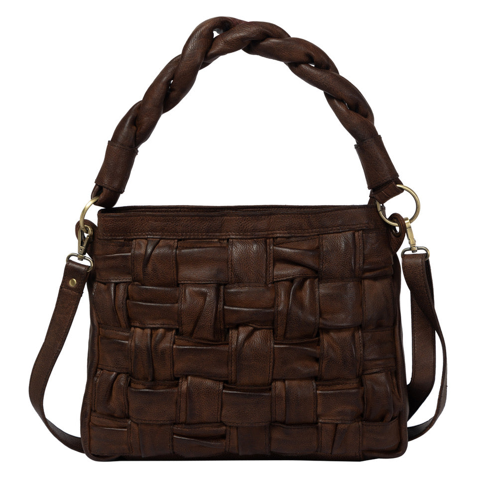 Callan Woven Washed Leather Hobo Bag - Brown