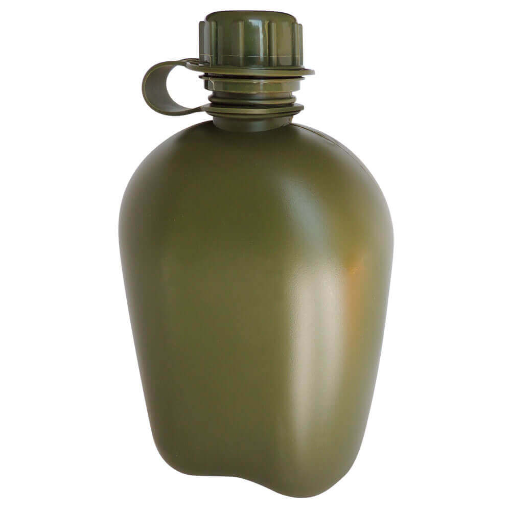 Poly Tuff Water Bottle. A green Poly Tuff water bottle with a screw-on lid.