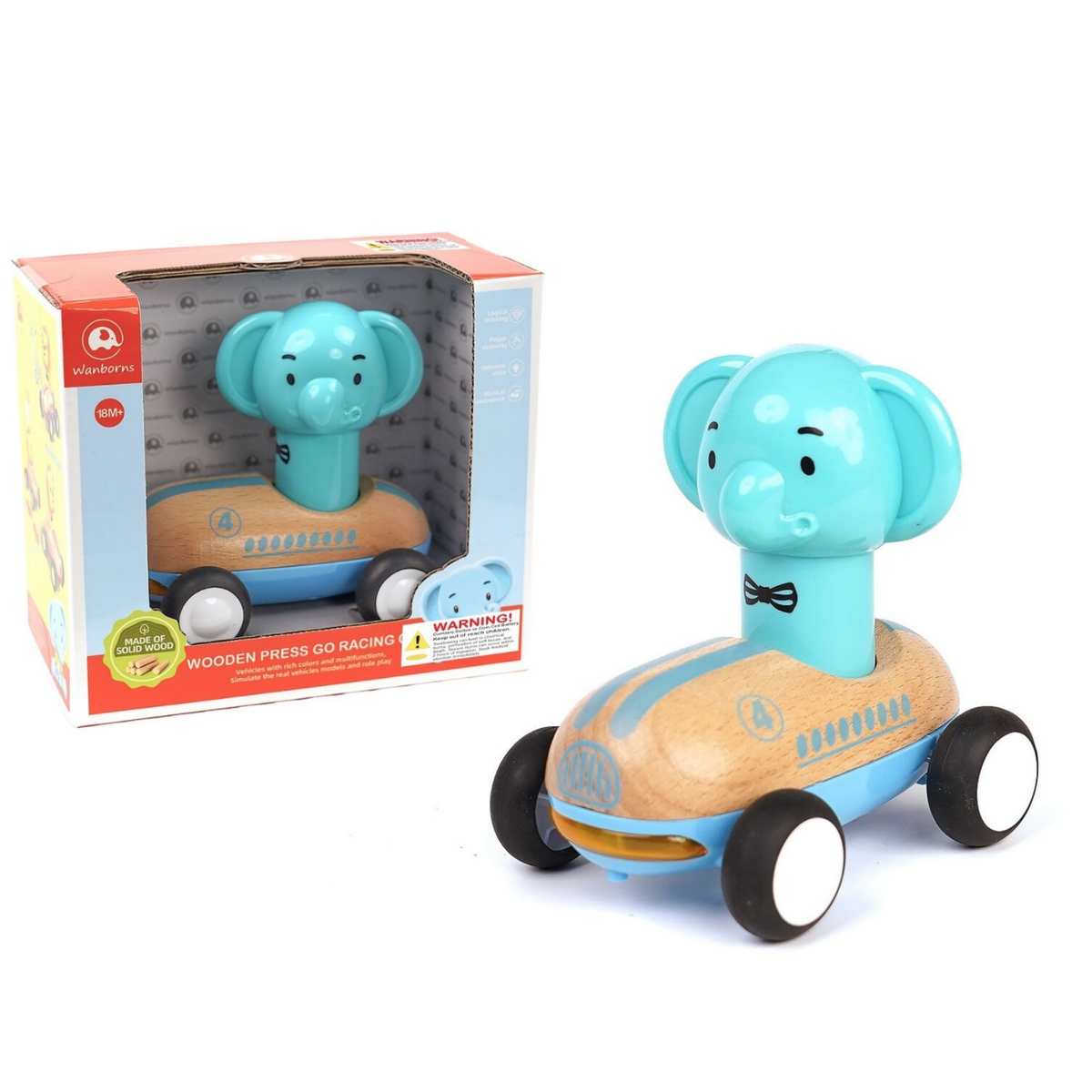 Wooden Press Go Racer Elephant with Sound & Light Eleganter