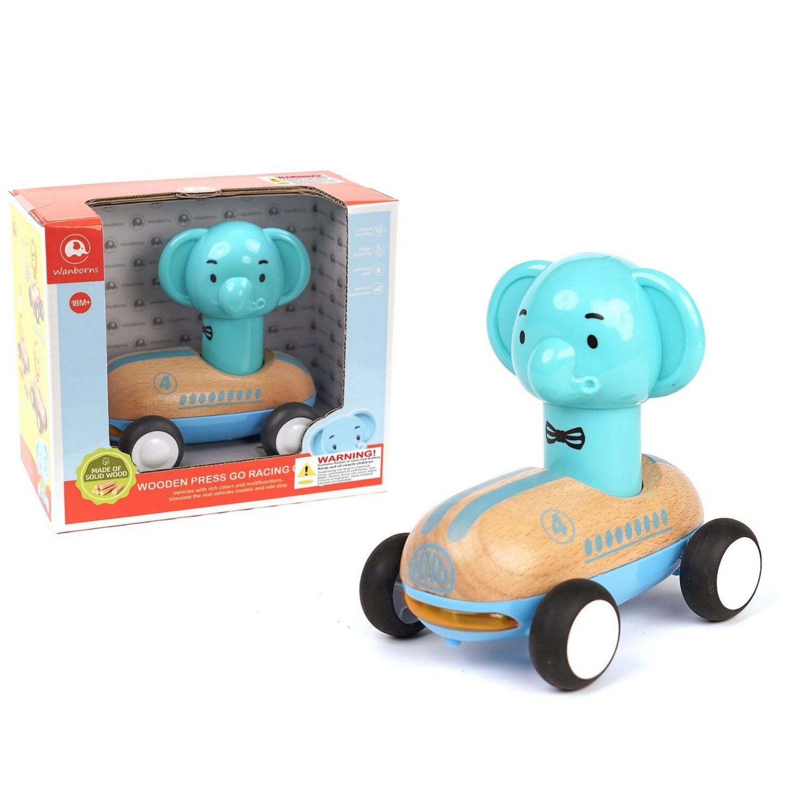 Wooden Press Go Racer Elephant with Sound & Light Eleganter