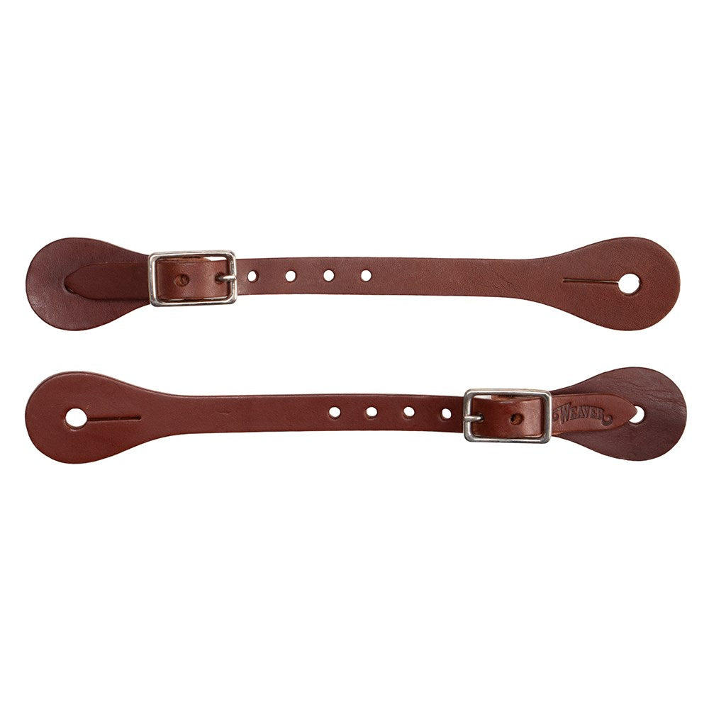 Two brown leather strap adjusters with silver metal buckles, displayed horizontally on a plain white background.
