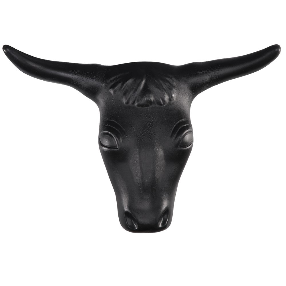 Plastic Steer Head w/Prongs - Large. A large black plastic steer head with prongs for mounting, designed for indoor and outdoor practice.
