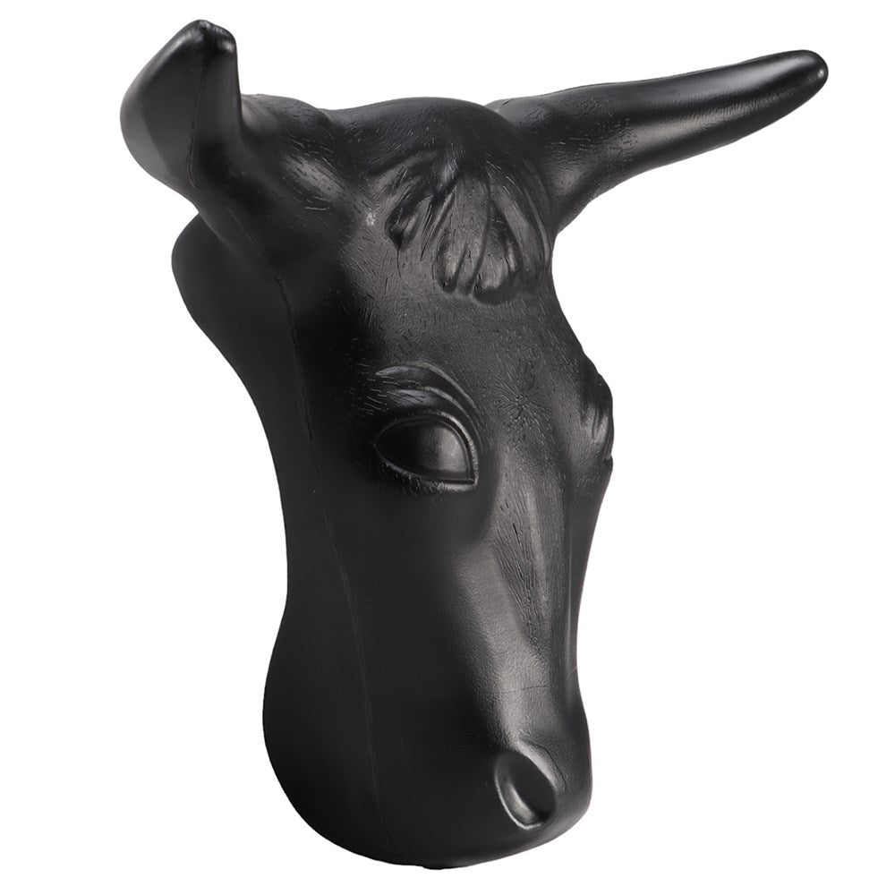 Plastic Steer Head w/Prongs - Large. A large black plastic steer head with prongs for mounting, designed for indoor and outdoor practice.