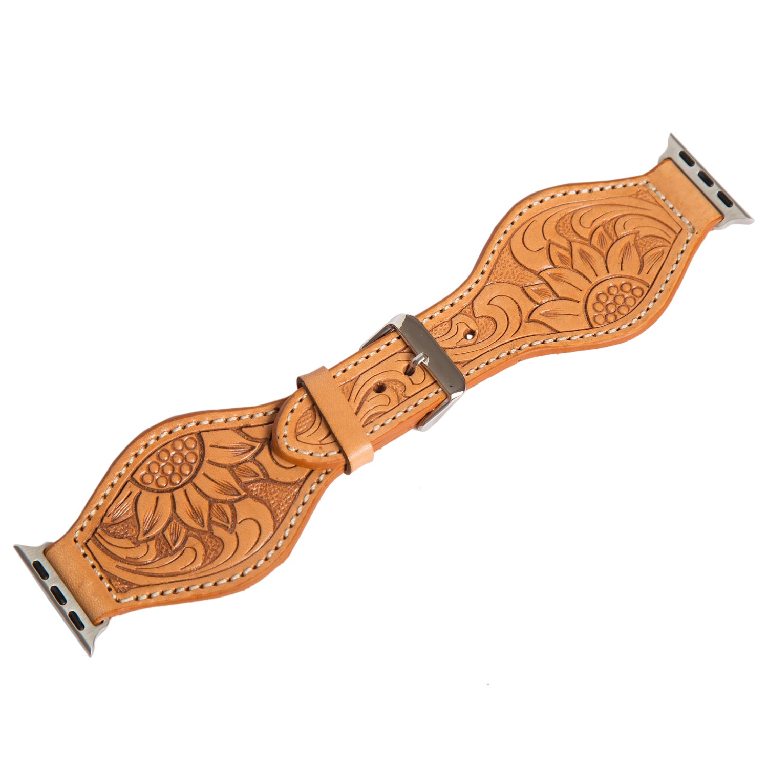 Tooled Leather Rounded Apple Watch Strap