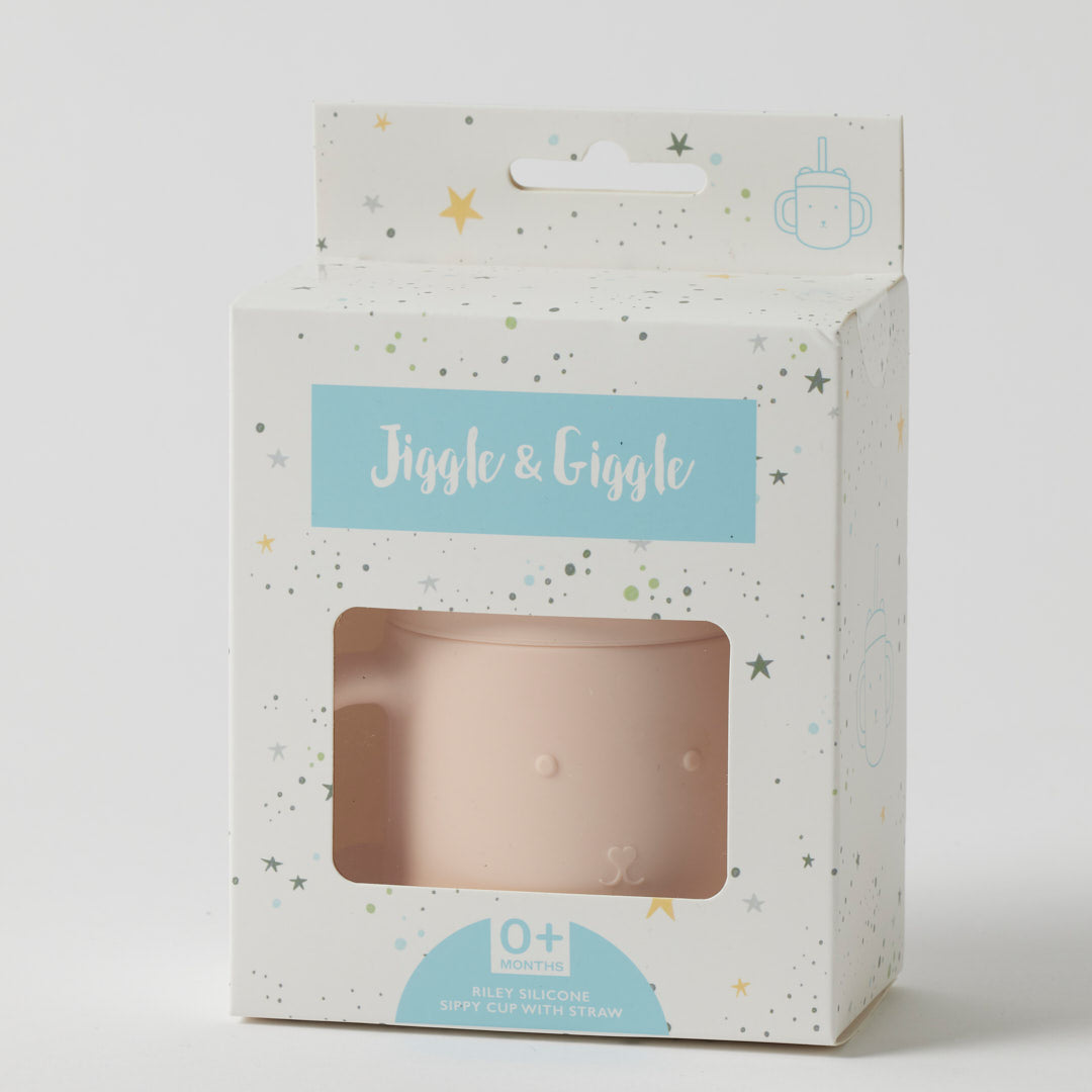Product packaging with 'Jiggle & Giggle' branding on a light gray background