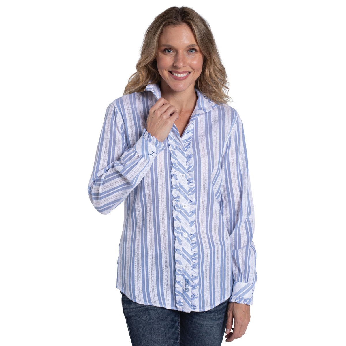 Just Country Women's Abbey Frills Sull Button Stripe L/S Shirt