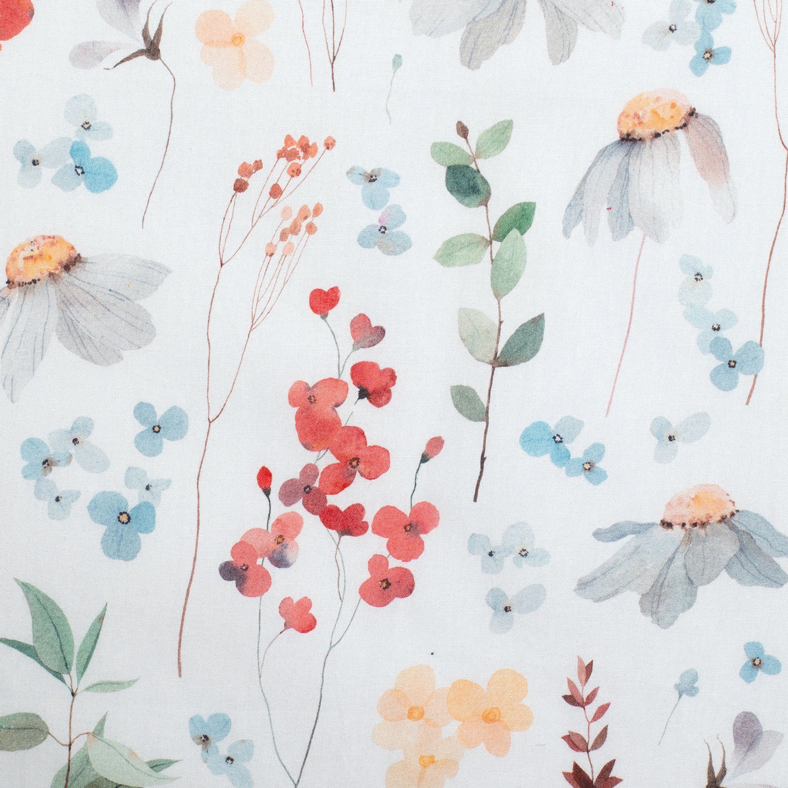 Pattern of colorful flowers and leaves on a light background