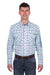 Wrangler Men's Jacob Logo L/S Western Shirt. Man wearing a green and white checkered shirt with 'Wrangler' branding on a white background