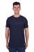 Wrangler Men's Chase S/S T-Shirt. Man wearing a navy Wrangler t-shirt on a white background