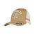 Wrangler Women's Wendy High Profile Trucker Cap. Brown cap with white mesh back and Wrangler branding on a white background