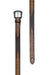 Wrangler Women's Zoey Western Belt. Brown leather belt with intricate designs and a silver buckle on a white background