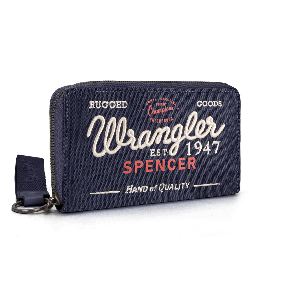 Wrangler Spencer Wallet navy blue  western wallet with Wrangler branding on a white background