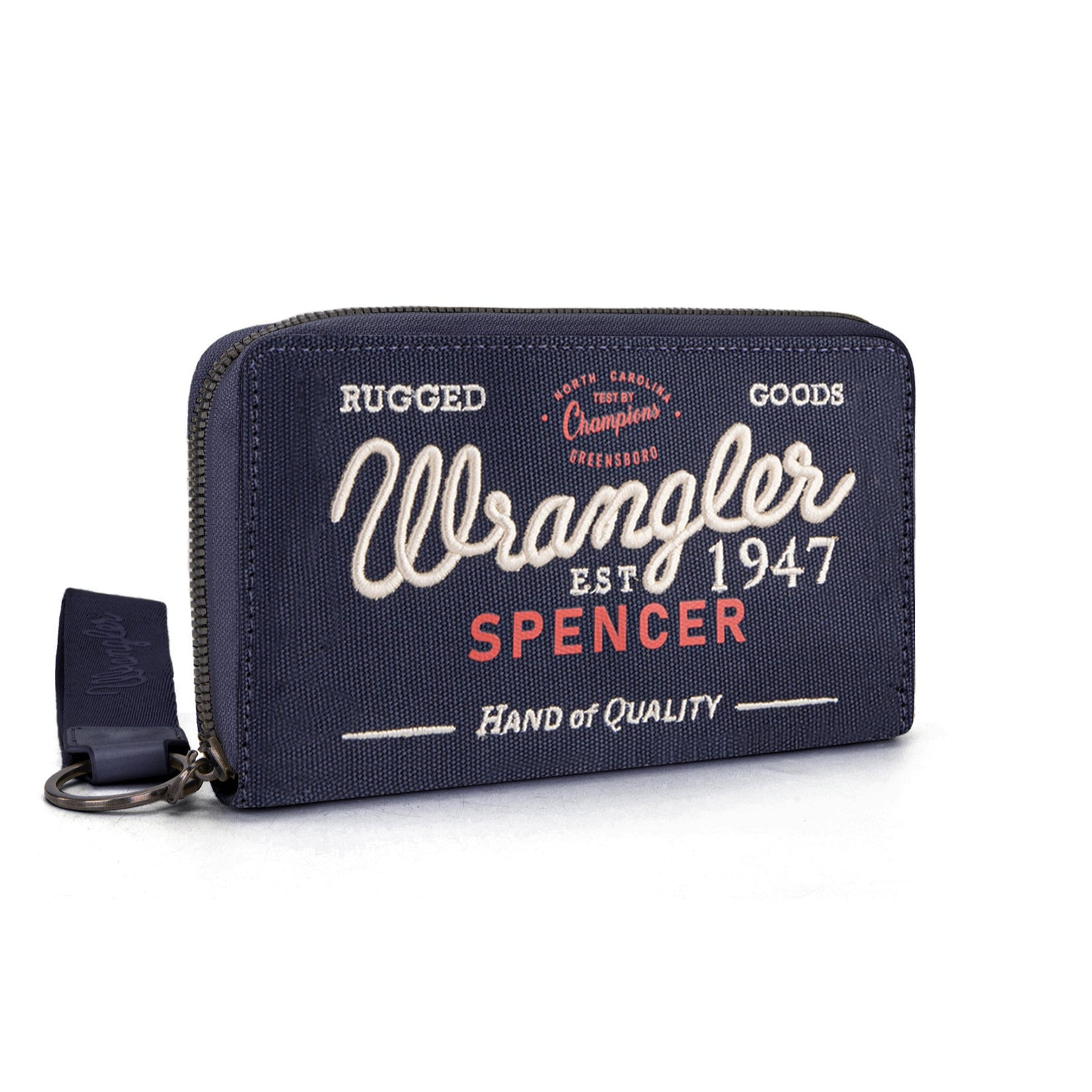 Wrangler Spencer Wallet navy blue  western wallet with Wrangler branding on a white background
