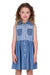 Wrangler Girl's Joanna Sleeveless Dress. Young girl wearing a denim dress with a white background