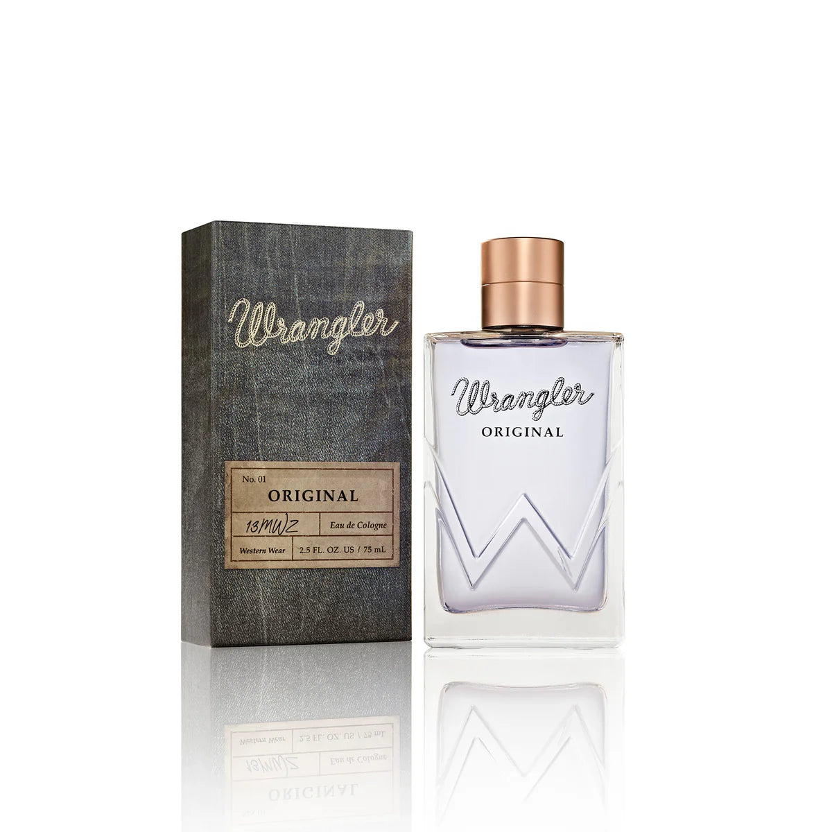 Wrangler Men&#39;s Original Eau De Cologne. Wrangler cologne bottle and packaging on a white background