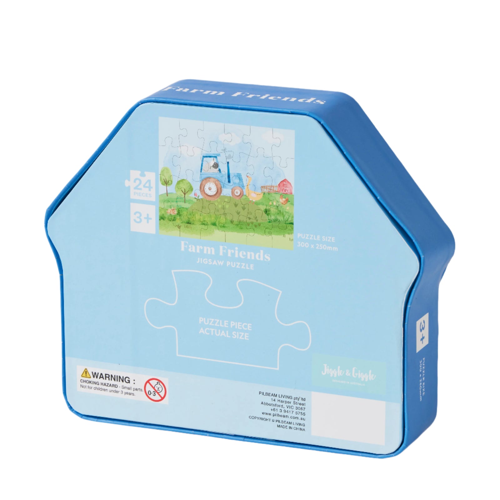 Joggle & Giggle Farm Friends Jigsaw 24 Piece Puzzle. Children's puzzle set with 'Farm Friends' theme and packaging on a white background