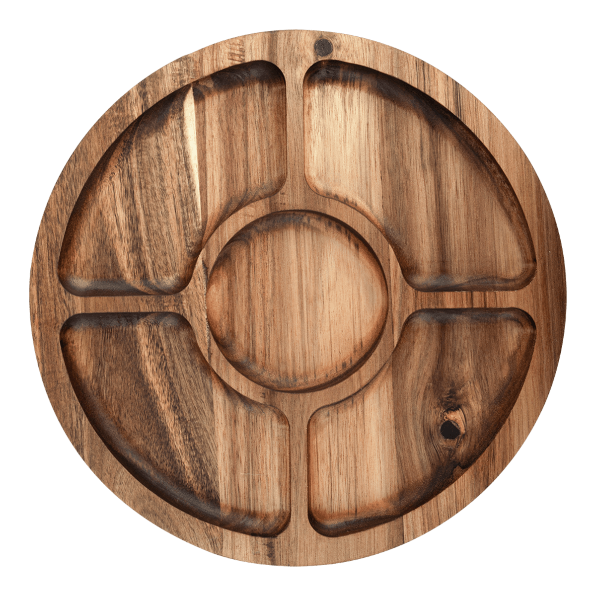 Alfresco Lane Acacia Wood 5 Compartment Round Grazing Platter with Lid Donaldson Enterprises