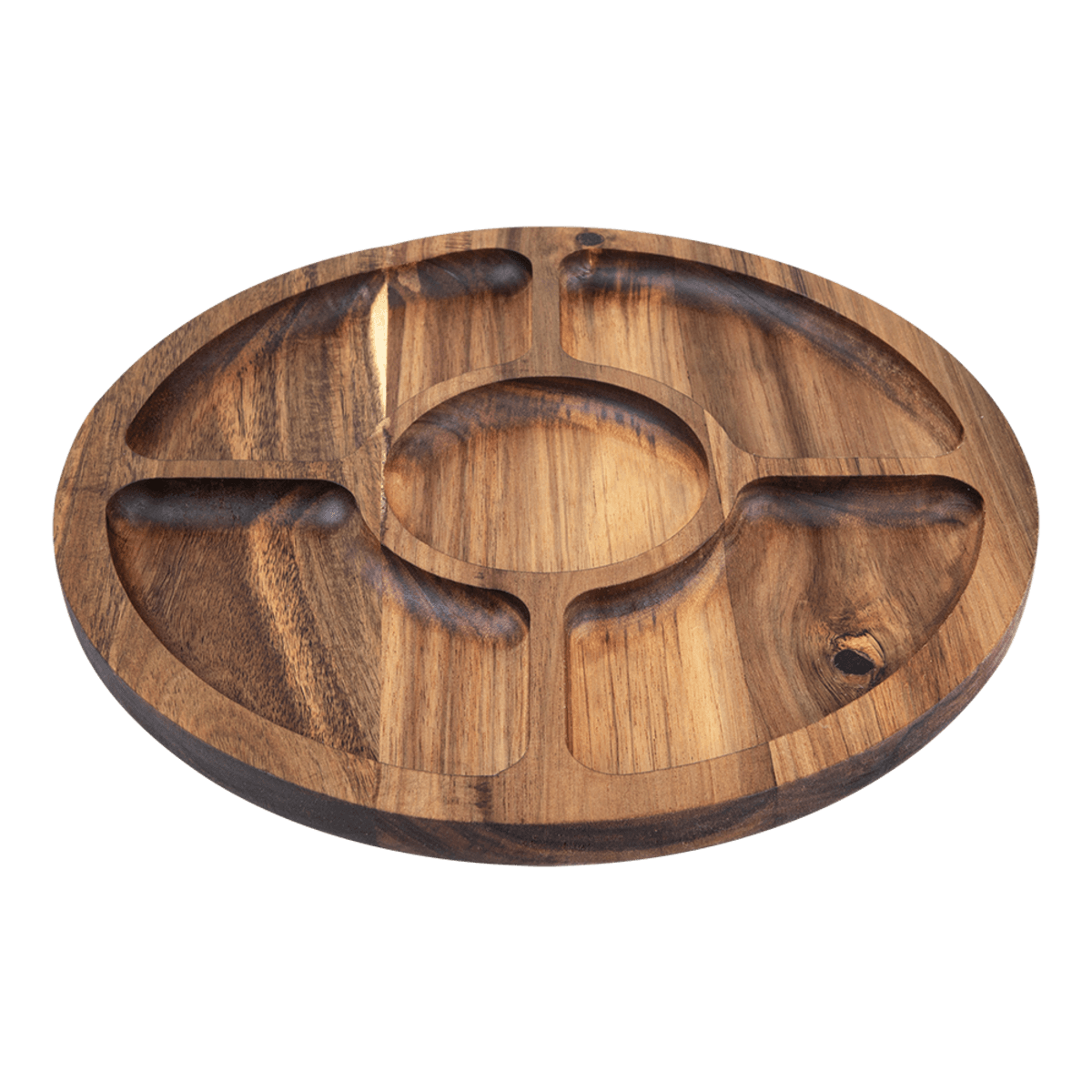 Alfresco Lane Acacia Wood 5 Compartment Round Grazing Platter with Lid Donaldson Enterprises
