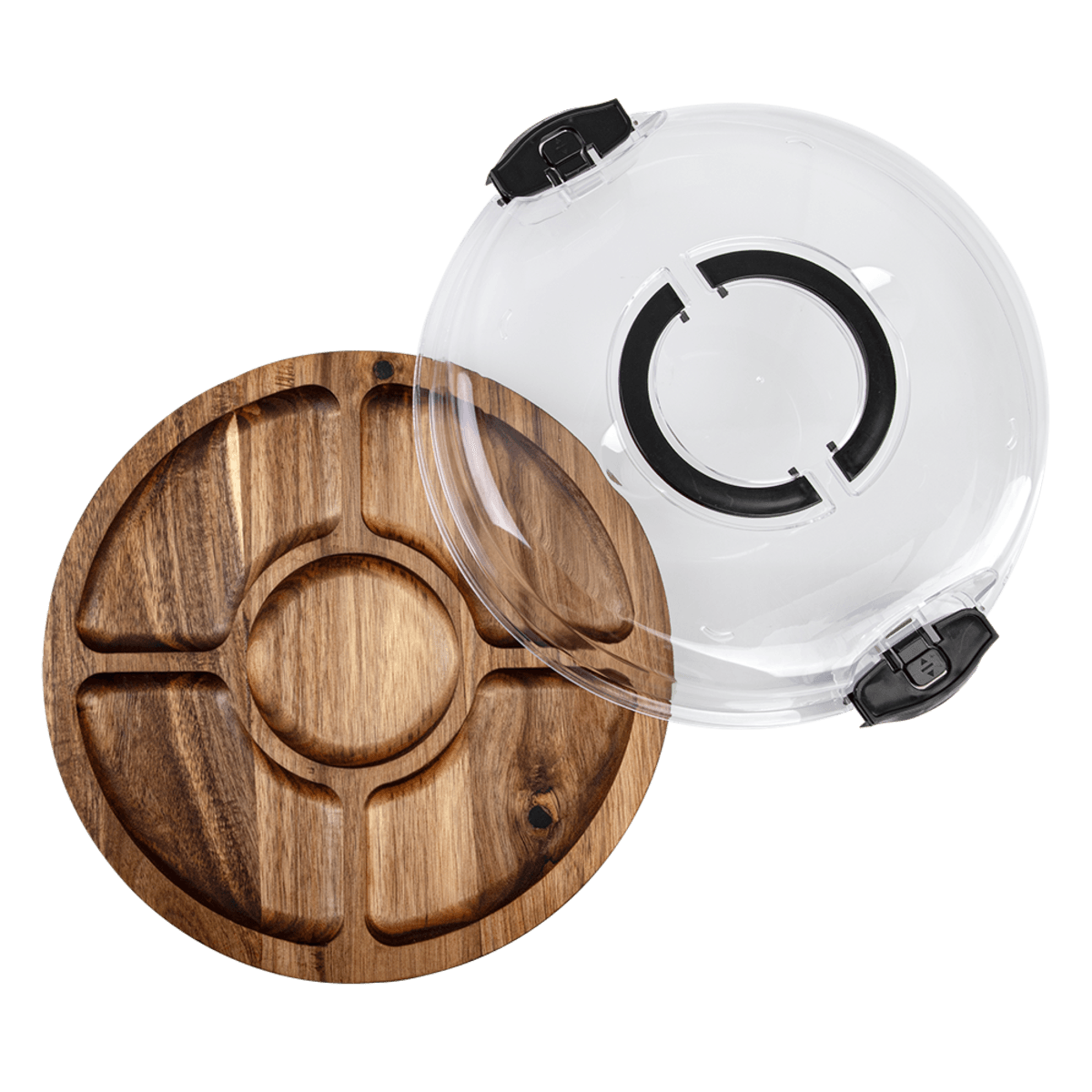 Alfresco Lane Acacia Wood 5 Compartment Round Grazing Platter with Lid Donaldson Enterprises