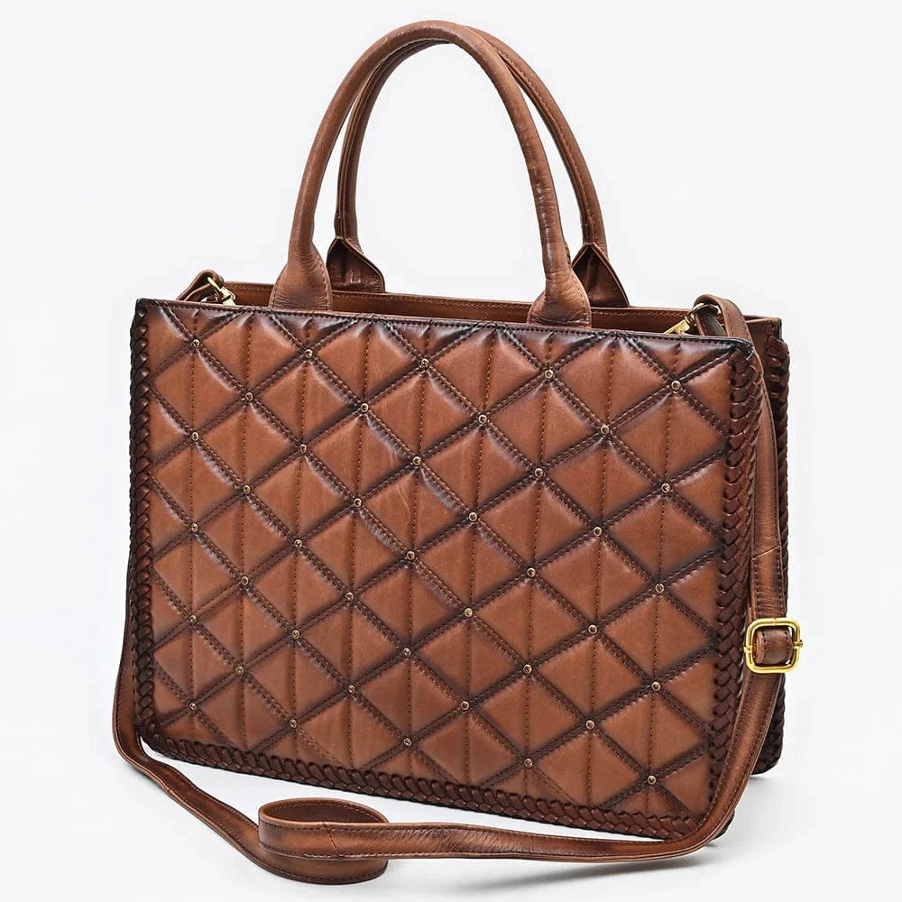 American Darling Western Genuine Leather Quilted Tote American Darling